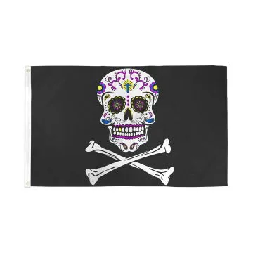 DRAPEAU PIRATE MAQUILLÉ 150x90cm - DRAPEAU CORSAIRE TÊTE DE MORT 90 x 150 cm - DRAPEAUX