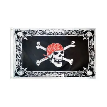 DRAPEAU PIRATE BORDÉ D\'OS 150x90cm - DRAPEAU CORSAIRE TÊTE DE MORT 90 x 150 cm - DRAPEAUX