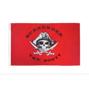 DRAPEAU PIRATE RENDEZ LE BUTIN ROUGE 150x90cm - DRAPEAU CORSAIRE TÊTE DE MORT 90 x 150 cm - DRAPEAUX
