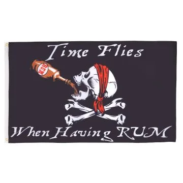 DRAPEAU PIRATE LE TEMPS PASSE AVEC LE RHUM 150x90cm - DRAPEAU CORSAIRE TÊTE DE MORT 90 x 150 cm - DRAPEAUX