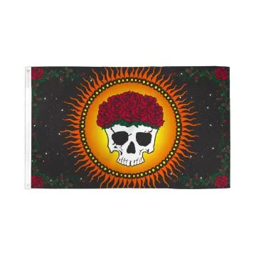 DRAPEAU TÊTE DE MORT AVEC ROSES 150x90cm - DRAPEAU PIRATE 90 x 150 cm - DRAPEAUX
