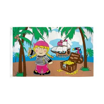 DRAPEAU FILLE PIRATE ÎLE AU TRÉSOR 150x90cm - DRAPEAU CORSAIRE TÊTE DE MORT 90 x 150 cm - DRAPEAUX
