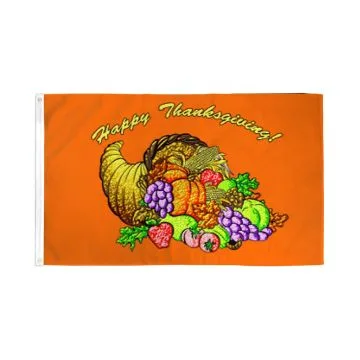 DRAPEAU HAPPY THANKSGIVING 150x90cm - DRAPEAU JOYEUX THANKSGIVING DINDE 90 x 150 cm - DRAPEAUX