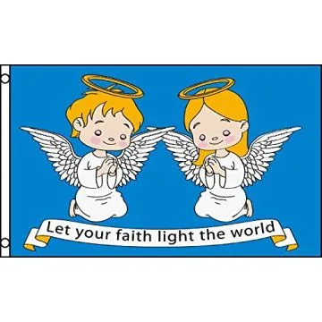 DRAPEAU LES ANGES ÉCLAIRENT LE MONDE  150x90cm - DRAPEAU CATHOTIQUE 90 x 150 cm - DRAPEAUX