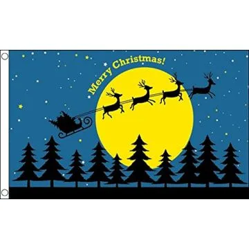 DRAPEAU JOYEUX NOËL AVEC LUNE 150x90cm - DRAPEAU TRAINEAU DU PÈRE NOËL 90 x 150 cm - DRAPEAUX