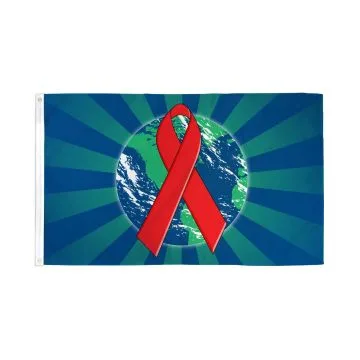 DRAPEAU RUBAN ROUGE LUTTE CONTRE LE SIDA 150x90cm - DRAPEAU CONTRE LE VIH 90 x 150 cm - DRAPEAUX