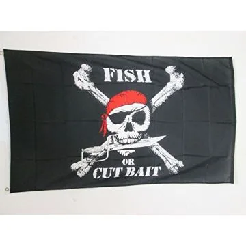 DRAPEAU PIRATE BANDANA FISH OR CUT BAIT 150x90cm - DRAPEAU CORSAIRE TÊTE DE MORT 90 x 150 cm - DRAPEAUX