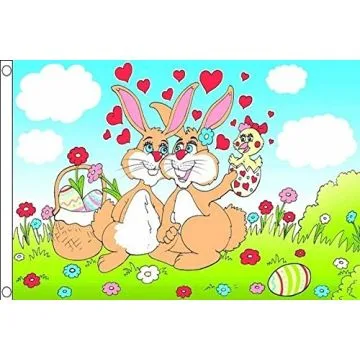 DRAPEAU LAPIN DE PAQUES 150x90cm - DRAPEAU EASTER BUNNIES 90 x 150 cm - DRAPEAUX