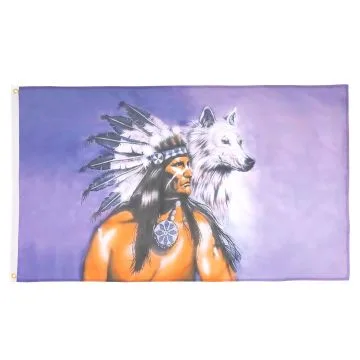 DRAPEAU INDIEN D\'AMÍ?RIQUE AVEC LOUP 150x90cm - DRAPEAU DES INDIENS 90 x 150 cm - DRAPEAUX
