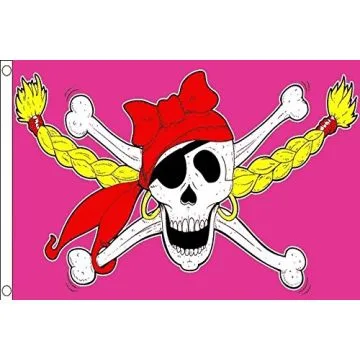 DRAPEAU FILLE PIRATE 150x90cm - DRAPEAU PIRATES ROSE 90 x 150 cm - DRAPEAUX