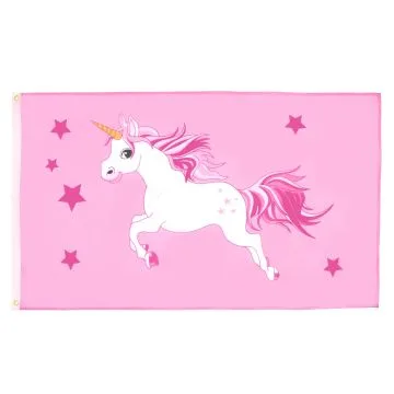 DRAPEAU LICORNE ROSE 150x90cm - DRAPEAU UNICORNE 90 x 150 cm - DRAPEAUX