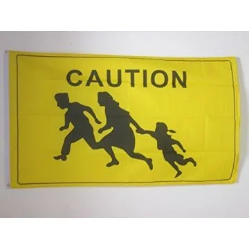 DRAPEAU ATTENTION CAUTION 150x90cm - DRAPEAU D\'AVERTISSEMENT 90 x 150 cm - DRAPEAUX