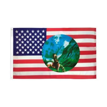 DRAPEAU ETATS-UNIS AVEC INDIEN EN CERCLE 150x90cm - DRAPEAU DES INDIENS D\'AMÍ?RIQUE 90 x 150 cm - DRAPEAUX