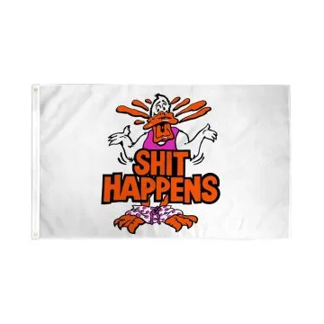 DRAPEAU SHIT HAPPENS Í?A ARRIVE 150x90cm - DRAPEAU LES EMMERDES ARRIVENT 90 x 150 cm - DRAPEAUX