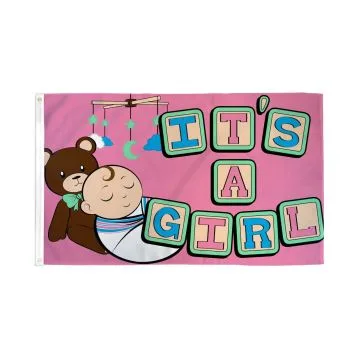 DRAPEAU C\'EST UNE FILLE AVEC OURSON 150x90cm - DRAPEAU IT\'S A GIRL  90 x 150 cm - DRAPEAUX