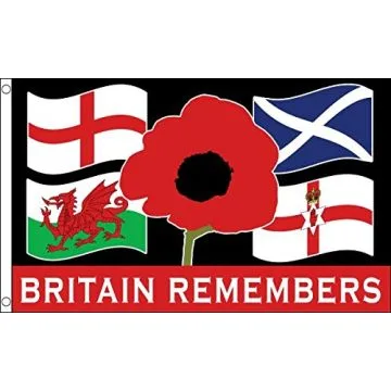 DRAPEAU BRITAIN REMEMBERS GUERRE 14-18 150x90cm - DRAPEAU PREMIÍ?RE GUERRE MONDIALE 90 x 150 cm - DRAPEAUX