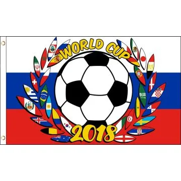 DRAPEAU RUSSIE COUPE DU MONDE DE FOOTBALL 2018 COURONNE DE LAURIER 150x90cm - DRAPEAU CHAMPIONNAT DU MONDE 90 x 150 cm - DRAPEAUX