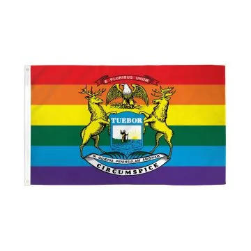 DRAPEAU MICHIGAN ARC-EN-CIEL 150x90cm - DRAPEAU DU MICHIGAN GAY 90 x 150 cm - DRAPEAUX