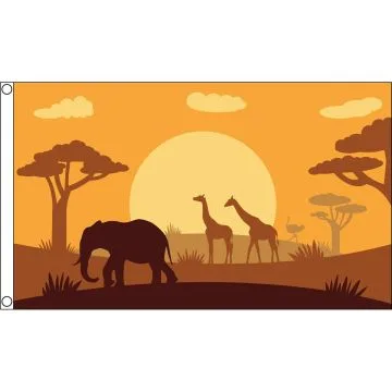 DRAPEAU ANIMAUX SAVANE AFRICIANE 150x90cm - DRAPEAU SAFARI ANIMAUX D\'AFRIQUE 90 x 150 cm - DRAPEAUX