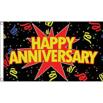 DRAPEAU JOYEUX ANNIVERSAIRE NOIR 150x90cm - DRAPEAU HAPPY BIRTHDAY 90 x 150 cm - DRAPEAUX