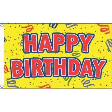 DRAPEAU JOYEUX ANNIVERSAIRE JAUNE 150x90cm - DRAPEAU HAPPY BIRTHDAY 90 x 150 cm - DRAPEAUX