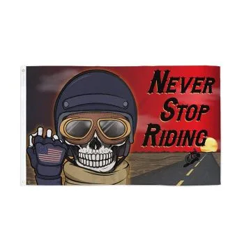 DRAPEAU PIRATE NEVER STOP RIDING 150x90cm - DRAPEAU DES BIKEURS 90 x 150 cm - DRAPEAUX