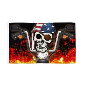 DRAPEAU PIRATE BIKEURS AMÉRICAINS 150x90cm - DRAPEAU PIRATE BIKER USA 90 x 150 cm - DRAPEAUX