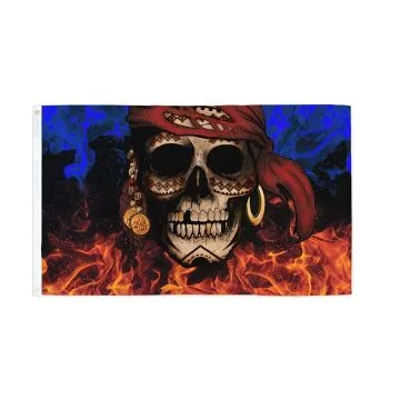 DRAPEAU PIRATE PIECES OF EIGHT  150x90cm - DRAPEAU PIRATE FEU 90 x 150 cm - DRAPEAUX