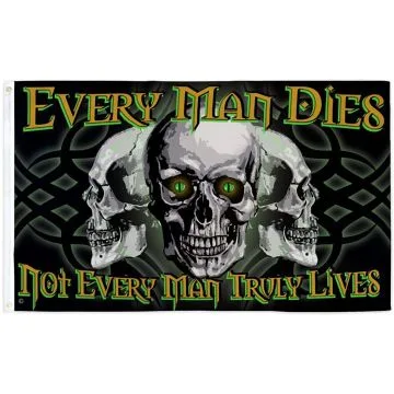 DRAPEAU PIRATE TOUS LES HOMMES MEURENT 150x90cm - DRAPEAU TÊTE DE MORT 90 x 150 cm - DRAPEAUX