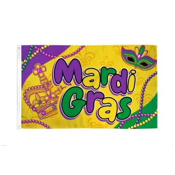 Drapeau Mardi gras avec perles 150x90cm - Drapeau du carnaval 90 x 150 cm - Drapeaux