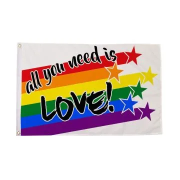 Drapeau Arc en Ciel All You need is Love 150x90cm - Drapeau LGBT Amour 90 x 150 cm - Drapeaux