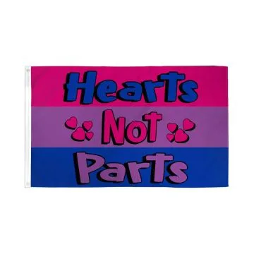 Drapeau LGBT Bisexuel Hearts Not Parts 150x90cm - Drapeau fierté bisexuelle cœur 90 x 150 cm - Drapeaux