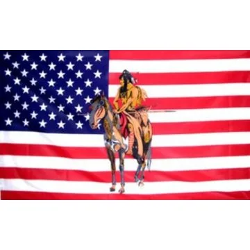 DRAPEAU USA AVEC INDIEN ET CHEVAL 150x90cm - DRAPEAU AMÉRICAIN - ETATS-UNIS 90 x 150 cm - DRAPEAUX