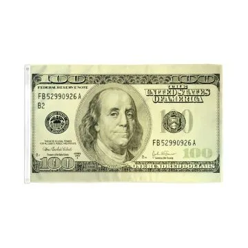 DRAPEAU BILLET DE 100 DOLLARS AMÉRICAIN 150x90cm - DRAPEAU HUNDRED DOLLARS 90 x 150 cm - DRAPEAUX
