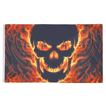 DRAPEAU TÊTE DE MORT AVEC FEU 150x90cm - DRAPEAU PIRATE 90 x 150 cm - DRAPEAUX