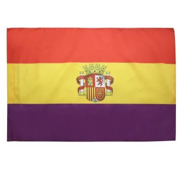 DRAPEAU ESPAGNOL RÉPUBLICAIN AVEC ÉCUSSON 150x90cm - DRAPEAU ESPAGNE RÉPUBLICAINE 90 x 150 cm Fourreau pour hampe