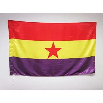 DRAPEAU ESPAGNOL RÉPUBLICAIN ETOILE ROUGE 150x90cm en SATIN - DRAPEAU ESPAGNE RÉPUBLICAINE 90 x 150 cm Fourreau pour hampe