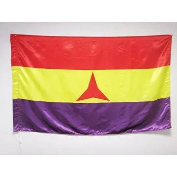 DRAPEAU ESPAGNOL RÉPUBLICAIN BRIGADES INTERNATIONALES 150x90cm en SATIN - DRAPEAU ESPAGNE RÉPUBLICAINE 90 x 150 cm Fourreau pour hampe