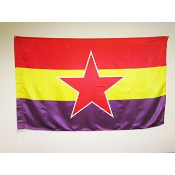 DRAPEAU ESPAGNOL RÉPUBLICAIN ARMÉE POPULAIRE 150x90cm en SATIN - DRAPEAU ESPAGNE RÉPUBLICAINE 90 x 150 cm Fourreau pour hampe