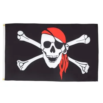 DRAPEAU PIRATE FOULARD ROUGE 250x150cm - GRAND DRAPEAU CORSAIRE AVEC BANDANA 150 x 250 cm