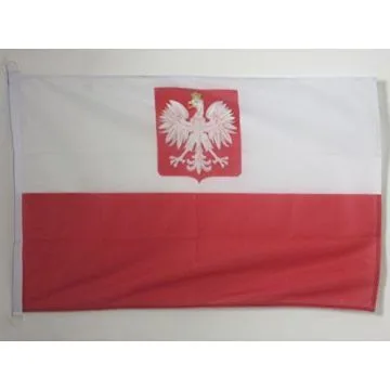DRAPEAU POLOGNE AVEC AIGLE 90x60cm - DRAPEAU POLONAIS 60 x 90 cm Spécial Extérieur - DRAPEAUX