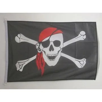 DRAPEAU PIRATE FOULARD ROUGE 90x60cm - DRAPEAU CORSAIRE AVEC BANDANA 60 x 90 cm Spécial Extérieur - DRAPEAUX