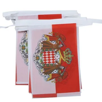 Guirlande 6 mètres 20 Drapeaux Monaco avec armes 21x15 cm - Drapeau monégasque avec armoiries 15 x 21 cm