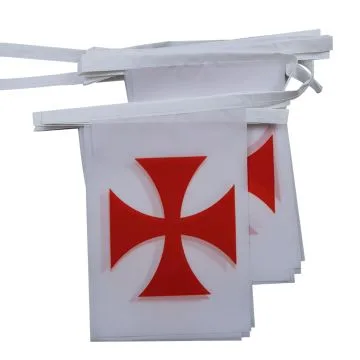Guirlande 6 mètres 20 Drapeaux Templiers Ordre du Temple 21x15 cm - Drapeau croix pattee rouge 15 x 21 cm
