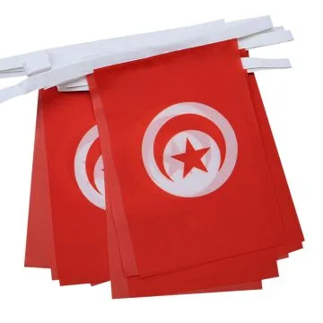 GUIRLANDE 6 mètres 20 DRAPEAUX TUNISIE 21x15 cm - DRAPEAU TUNISIEN 15 x 21 cm