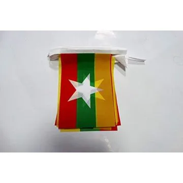 Guirlande 6 mètres 20 Drapeaux Birmanie 21x15 cm - Drapeau birman 15 x 21 cm