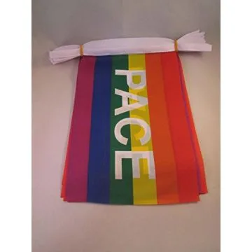 GUIRLANDE 6 mètres 20 DRAPEAUX PAIX 21x15 cm - DRAPEAU ARC-EN-CIEL 15 x 21 cm