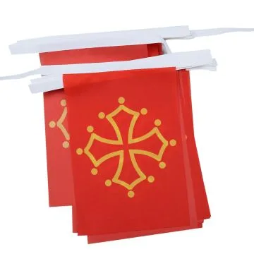 GUIRLANDE 6 mètres 20 DRAPEAUX MIDI-PYRÉNÉES - OCCITANIE 21x15 cm - DRAPEAU OCCITAN 15 x 21 cm
