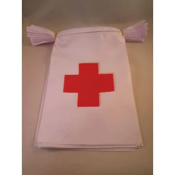 GUIRLANDE 6 mètres 20 DRAPEAUX CROIX ROUGE 21x15 cm - DRAPEAU HUMANITAIRE 15 x 21 cm