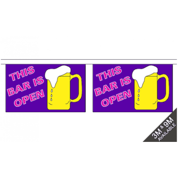Guirlande 6 mètres 20 Drapeaux Bar ouvert 21x15 cm - Drapeau de l\'Open bar 15 x 21 cm